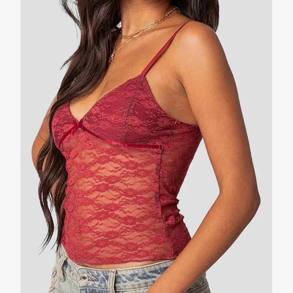 Edikted Lace Cami Tank - Burgundy